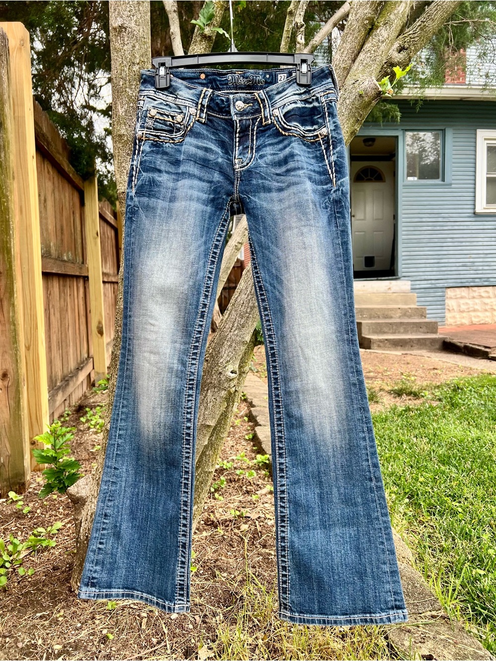 NWOT Miss Me Signature Boot Jeans Y2k Cowgirl Superlow Rise Snap Pocket Bling 27